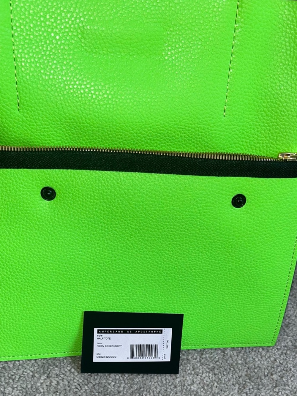 NWT Ampersand As Apostrophe 100% Genuine Leather Neon Green Half Tote - Picture 5 of 11